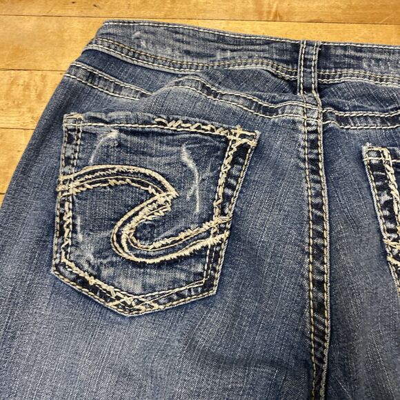 Silver Boyfriend Jeans Size 29/25 Distressed Medium Wash Super Stretch Mid Rise - Picture 16 of 16